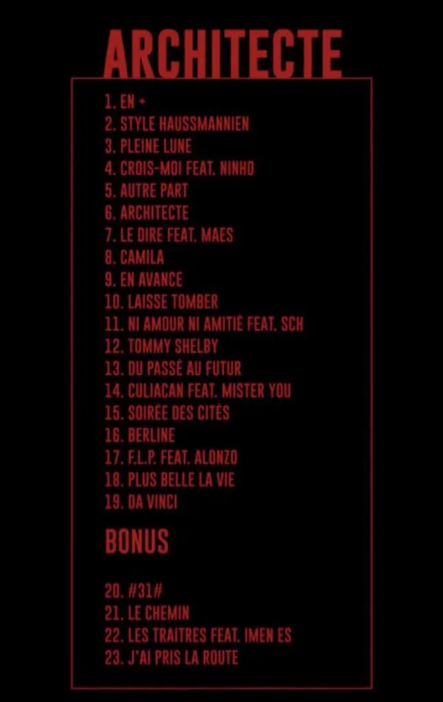 Tracklist de l’album « Architecte » de DA Uzi